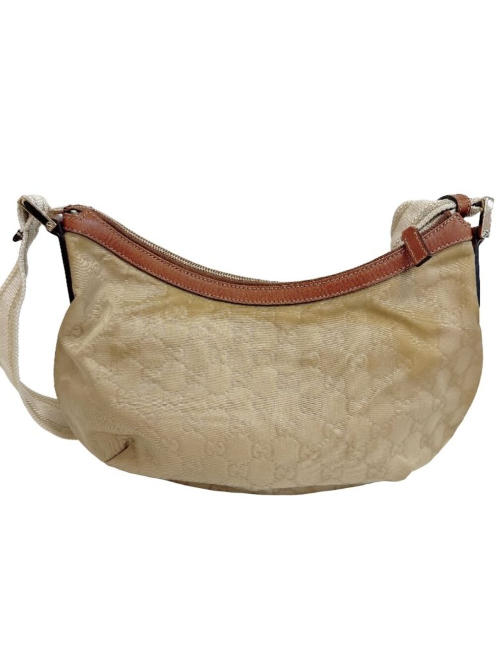 Gucci GG Nylon Half Moon Shoulder Bag Beige
